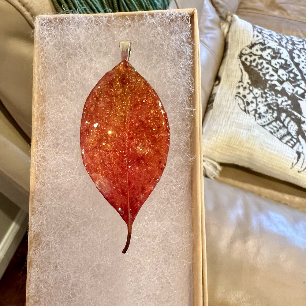 Sparkling Orange Leaf Pendant